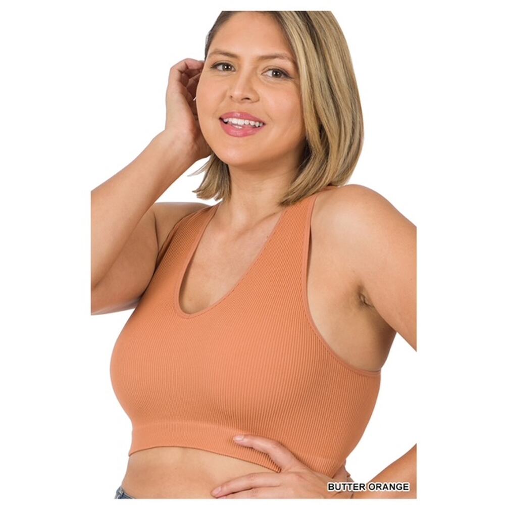 Zenana - Plus Size Seamless Ribbed Racer Back Bralette - 2x/3x
